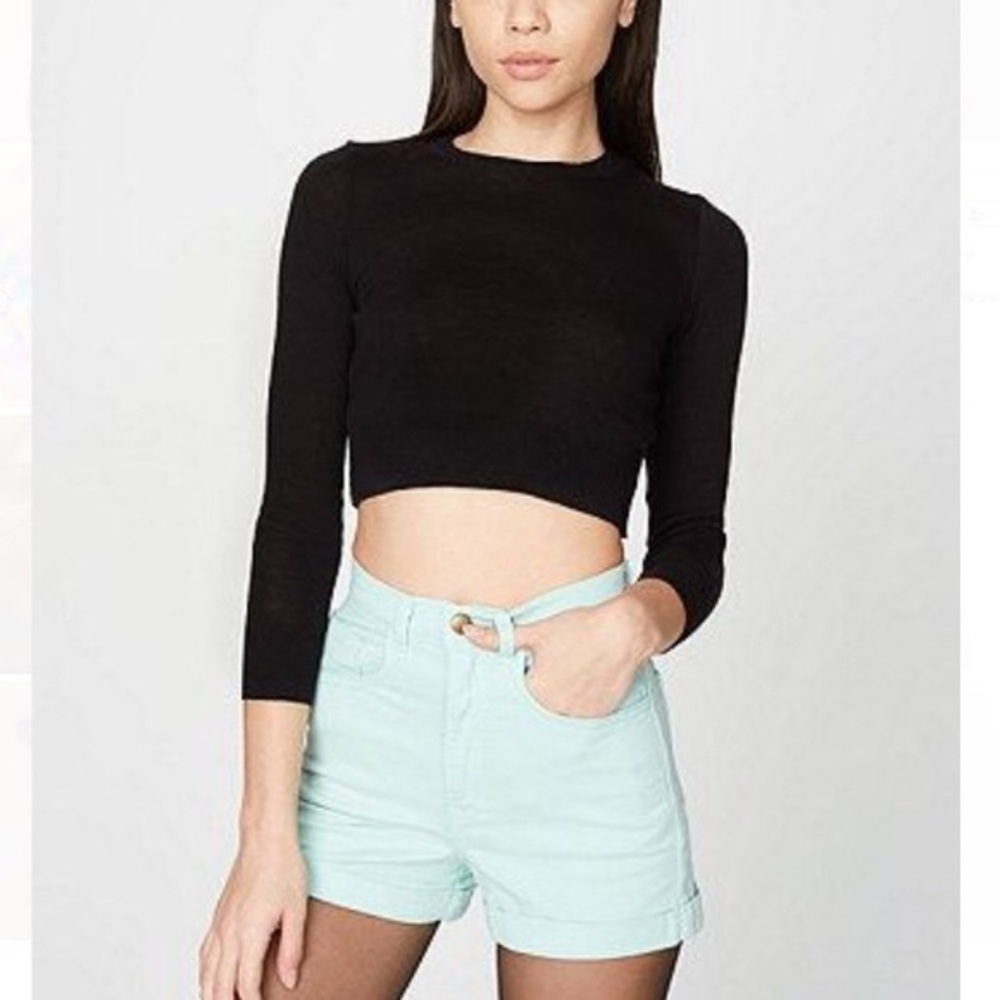 American Apparel high-rise cuffed jean shorts mint color
